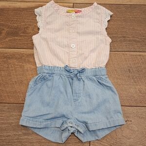 Penelope Mack Pink Stripped Metallic Thread Romper 6/9M